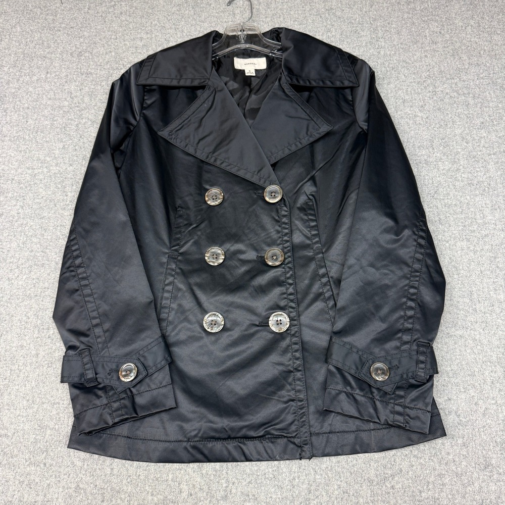 Merona Trench Coat Size S Black Double Breasted Cotton Blend Lined Jacket 1535